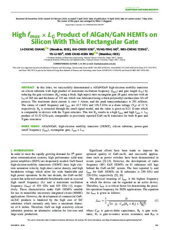 (PDF) High fmax × LG Product of AlGaN/GaN HEMTs on Silicon With Thick ...