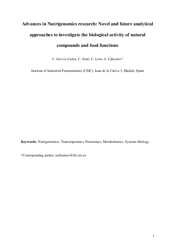 (PDF) Advances in Nutrigenomics research: Novel and future analytical ...