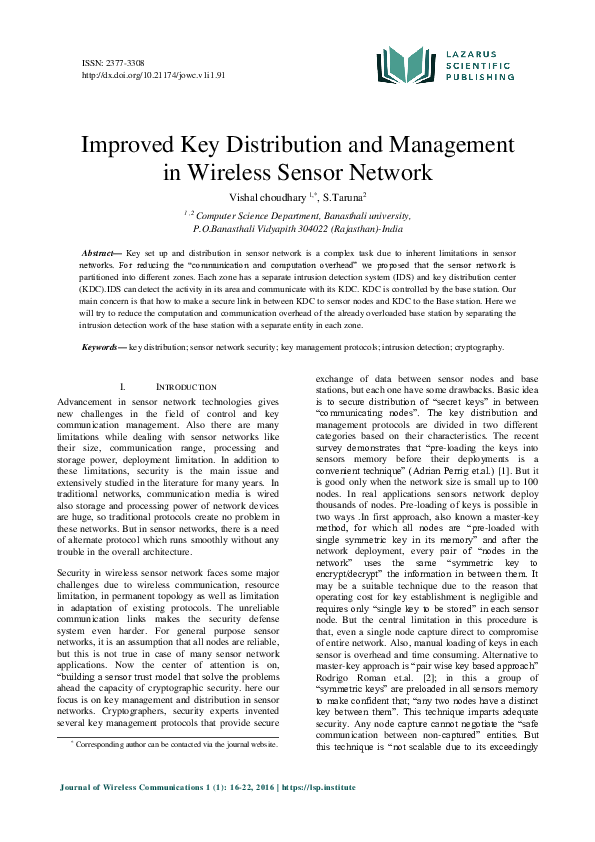 (PDF) Improved Key Distribution and Management in Wireless Sensor Network