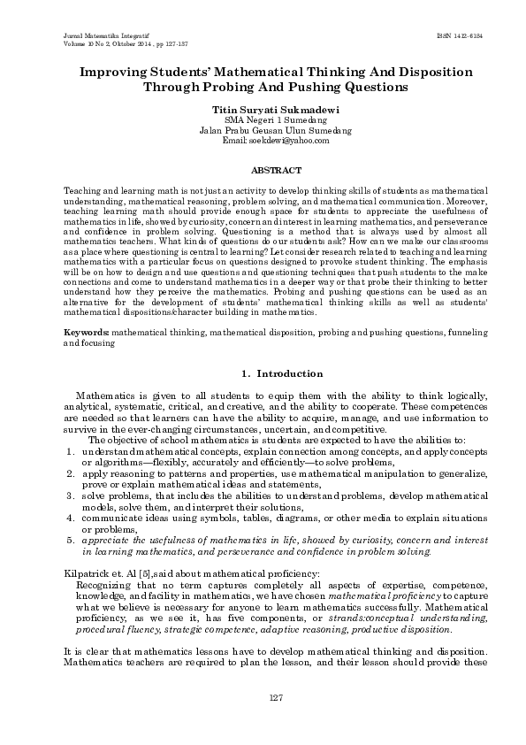 (PDF) Improving Students’ Mathematical Thinking And Disposition Through ...