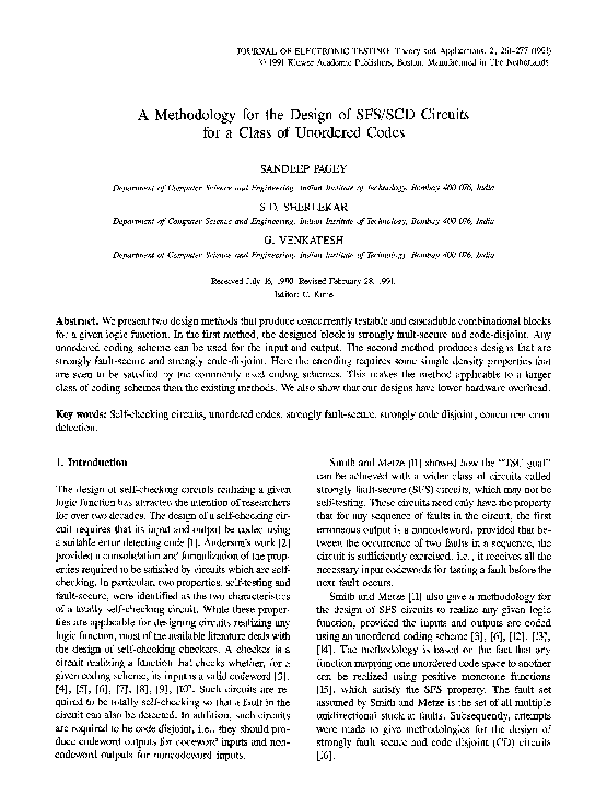 (PDF) A methodology for the design of SFS/SCD circuits for a class of ...
