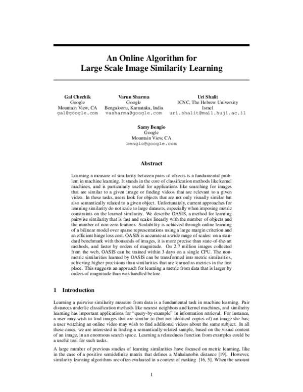 (PDF) An Online Algorithm for Large Scale Image Similarity Learning