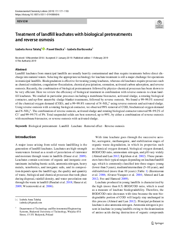 (PDF) Treatment of landfill leachates with biological pretreatments and ...