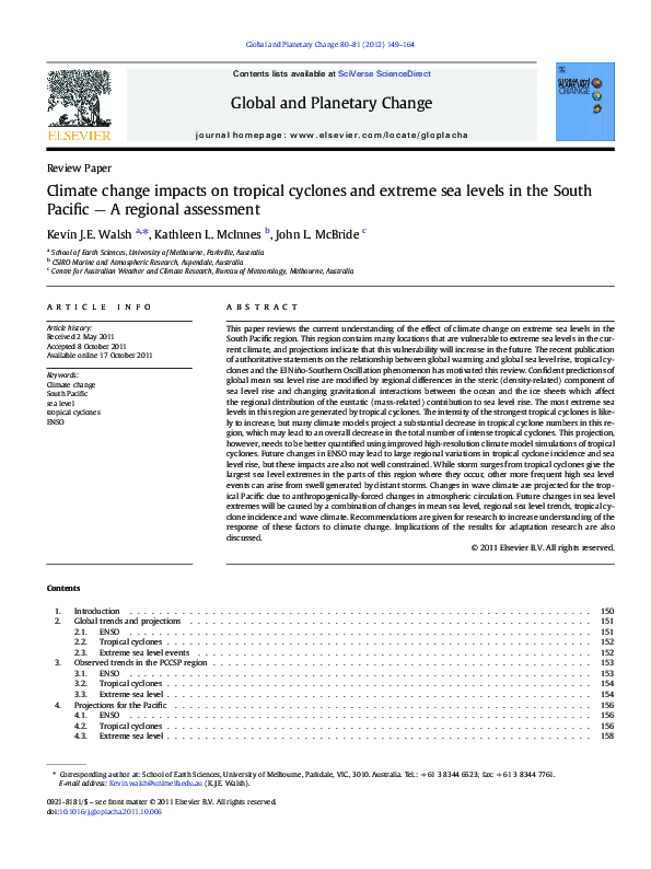 (PDF) Climate change impacts on tropical cyclones and extreme sea ...