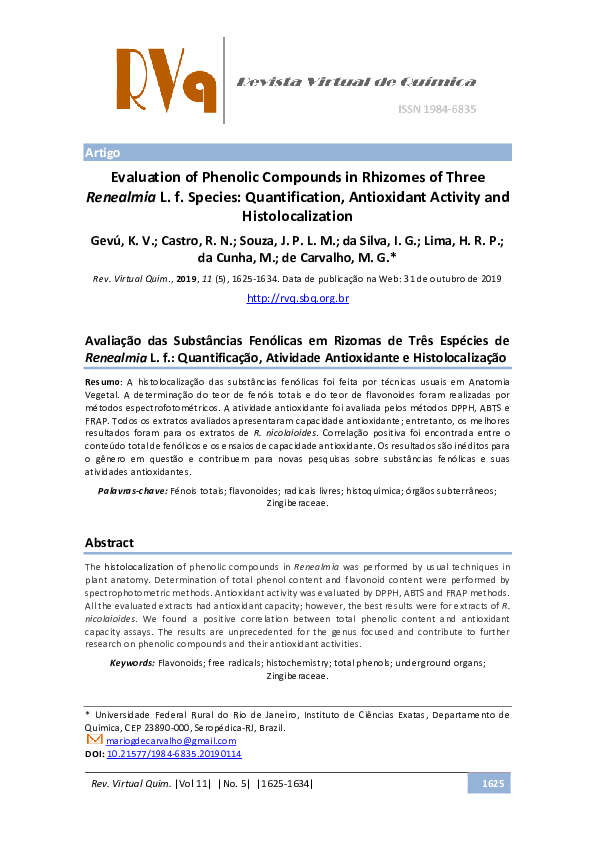 (PDF) Evaluation of Phenolic Compounds in Rhizomes of Three Renealmia L ...