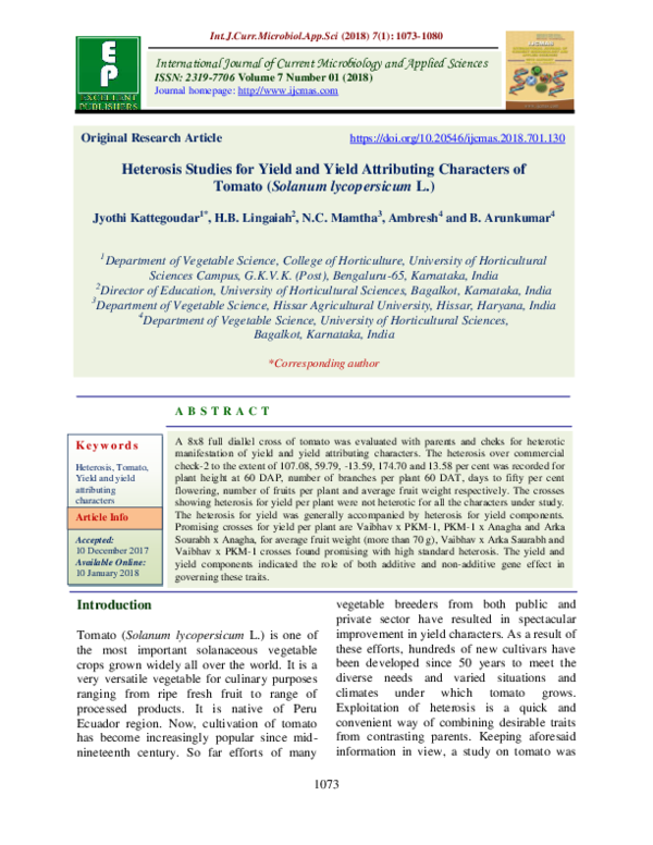 (PDF) Heterosis Studies for Yield and Yield Attributing Characters of ...