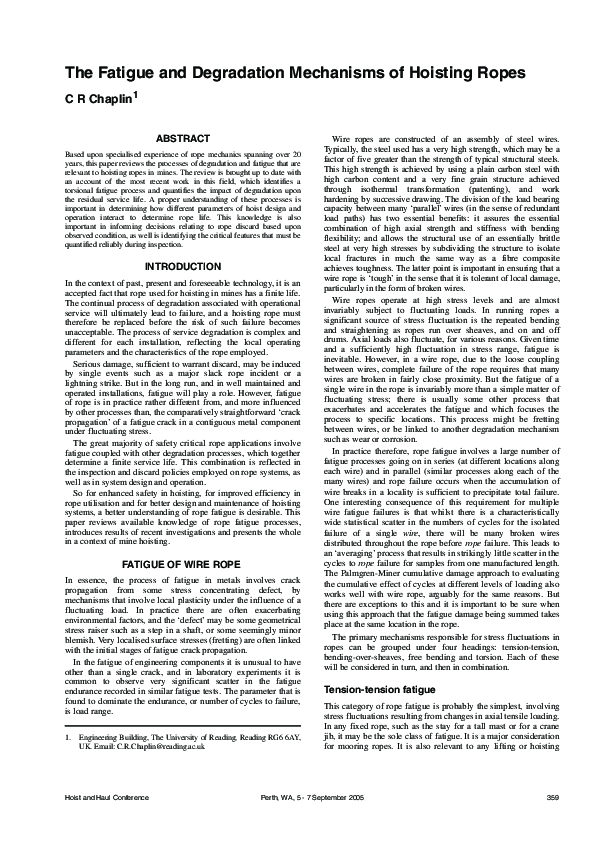(PDF) The Fatigue and Degradation Mechanisms of Hoisting Ropes