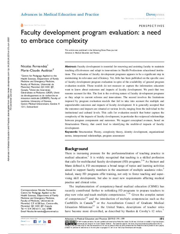 (PDF) Faculty development program evaluation: a need to embrace complexity