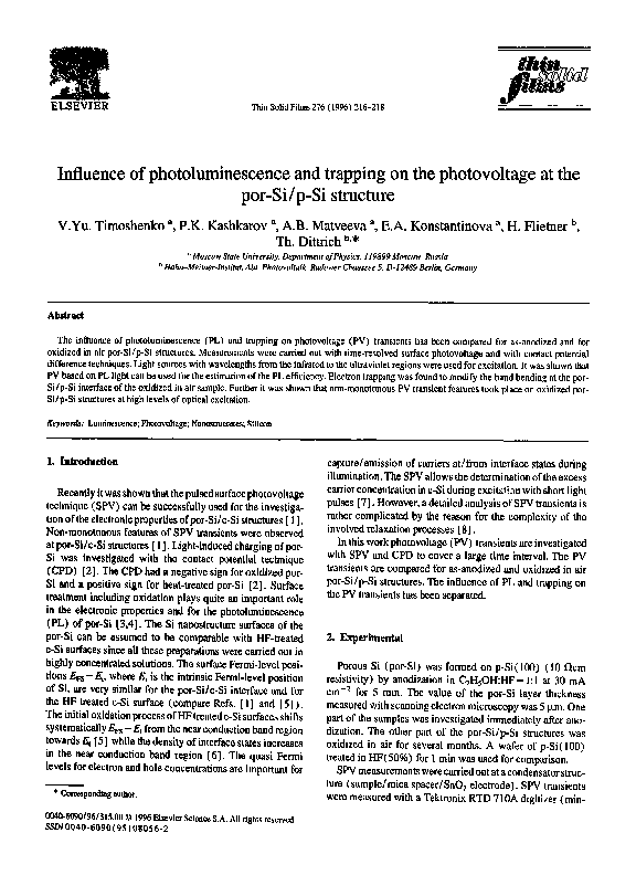 (PDF) Influence of photoluminescence and trapping on the photovoltage ...