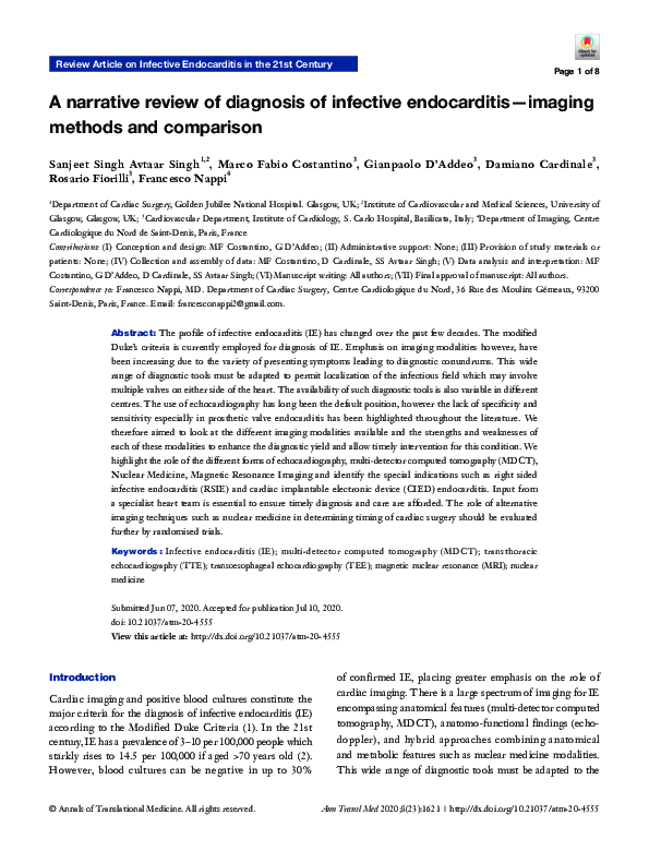 (PDF) A narrative review of diagnosis of infective endocarditis—imaging ...