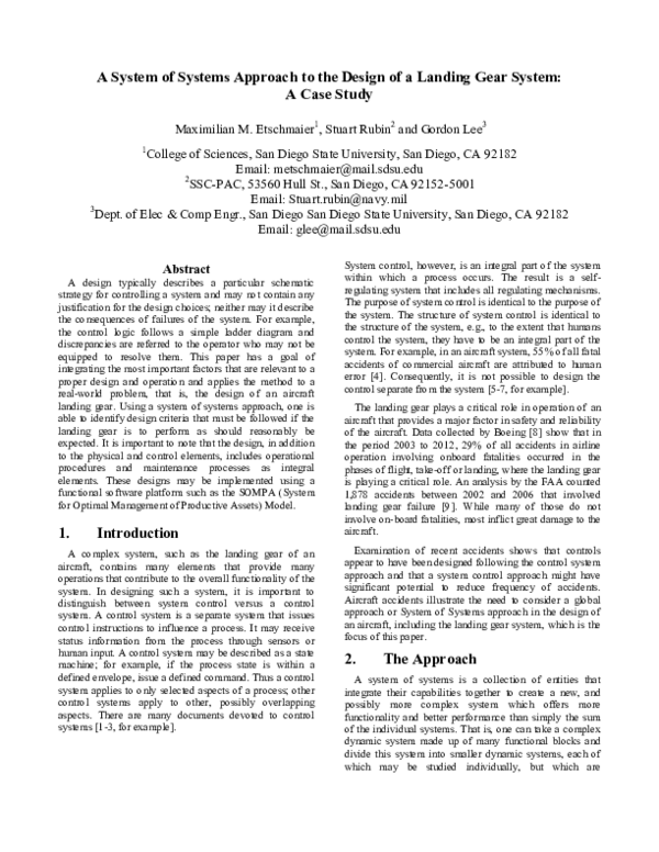 (PDF) A System of Systems Approach to the Design of a Landing Gear ...