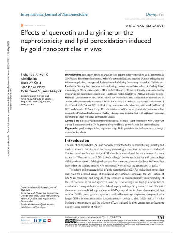 (PDF) Effects of biologically produced gold nanoparticles toxicity assessment in different rat