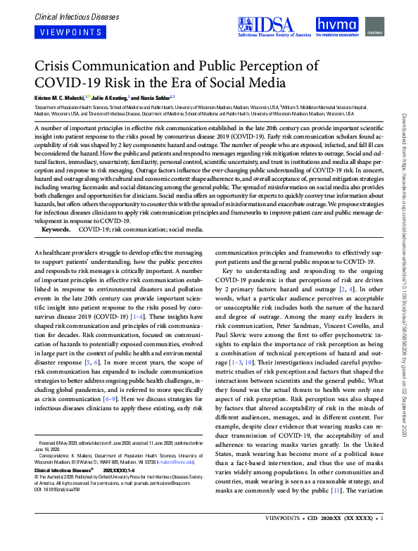 (PDF) Crisis Communication and Public Perception of COVID-19 Risk in ...
