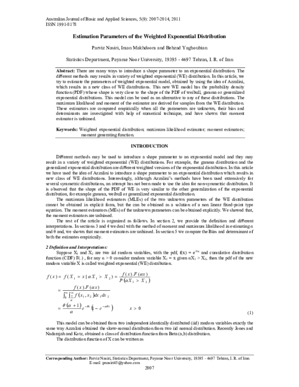 (PDF) Estimation Parameters of Weighted Exponential Distribution with ...