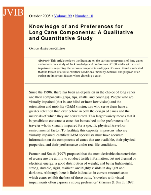 (PDF) Knowledge of and Preferences for Long Cane Components: A ...