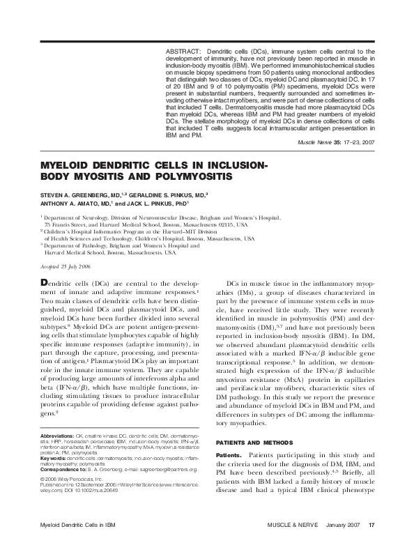 (PDF) Myeloid dendritic cells in inclusion-body myositis and polymyositis