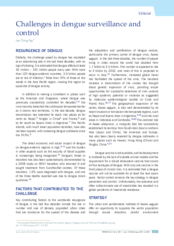 (PDF) Challenges in dengue surveillance and control