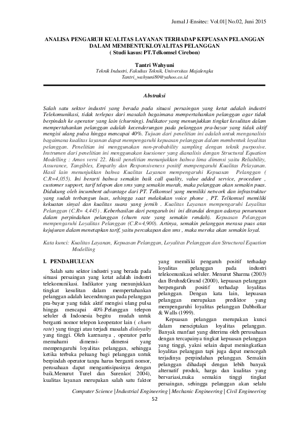 (PDF) ANALISA PENGARUH KUALITAS LAYANAN TERHADAP KEPUASAN PELANGGAN ...