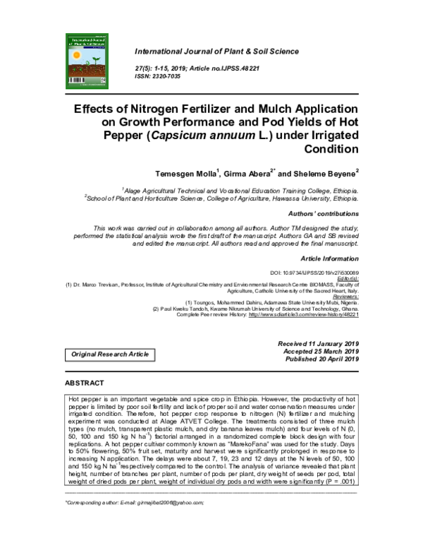(PDF) Effects of Nitrogen Fertilizer and Mulch Application on Growth ...