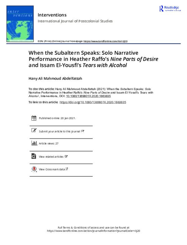 (PDF) When the Subaltern Speaks: Solo Narrative Performance in Heather ...