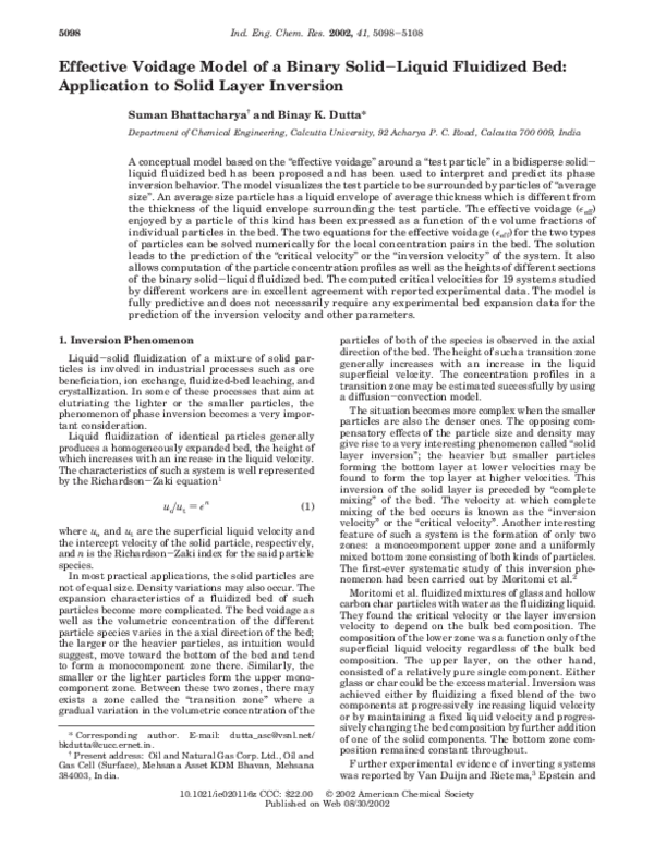 (PDF) Effective Voidage Model of a Binary Solid−Liquid Fluidized Bed