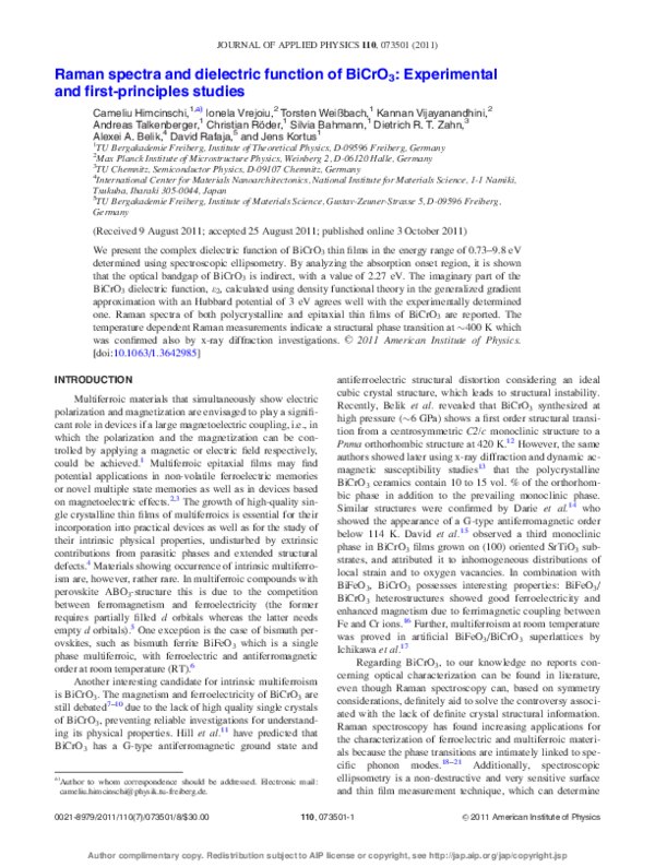 (PDF) Raman spectra and dielectric function of BiCrO3: Experimental and ...