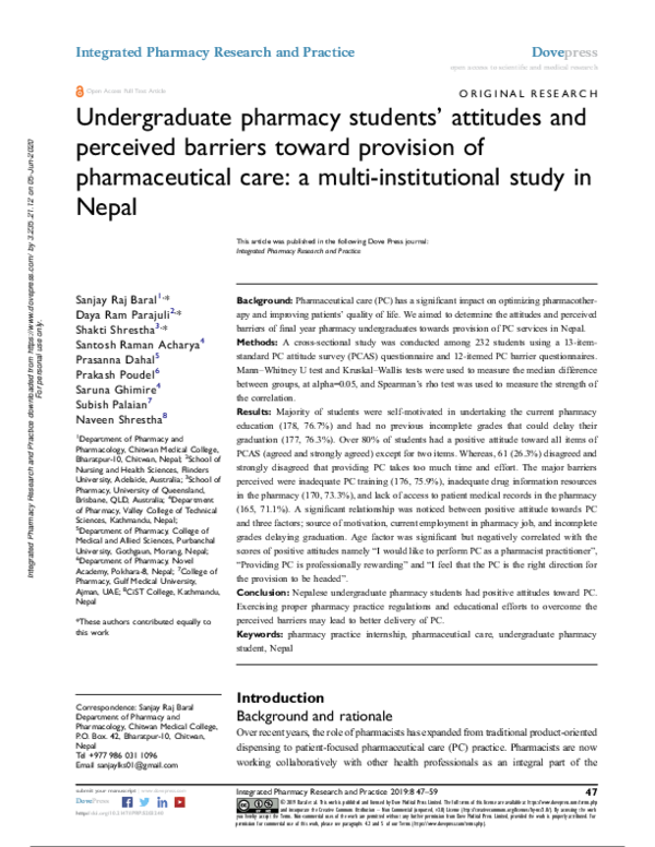 (PDF) Undergraduate pharmacy students’ attitudes and perceived barriers ...
