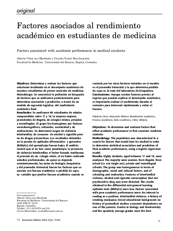 (PDF) Factores asociados al rendimiento académico en estudiantes de ...
