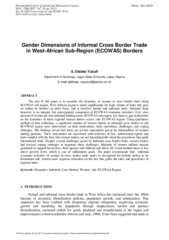 (PDF) Gender Dimensions of Informal Cross Border Trade in West-African ...