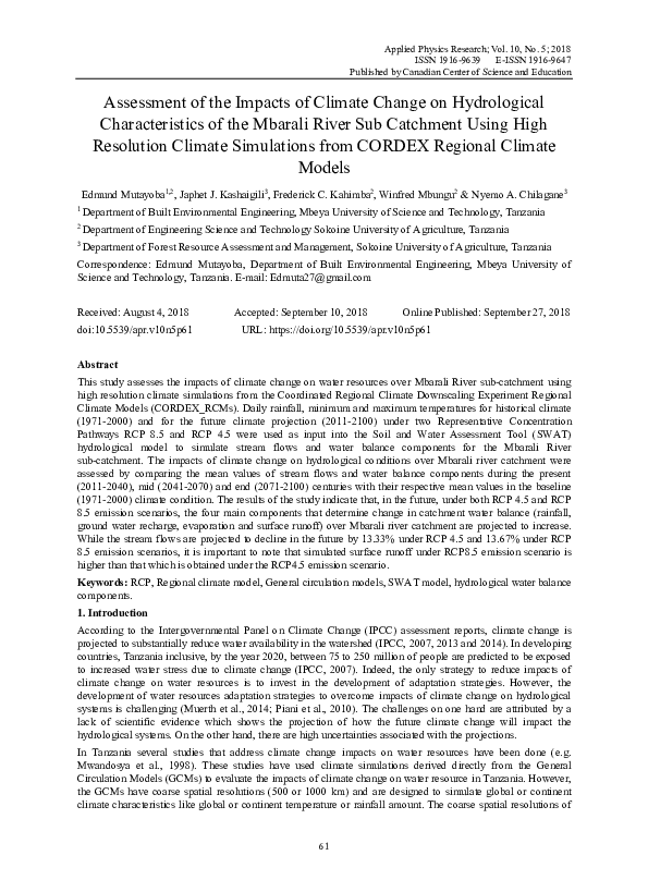 (PDF) Assessment of the Impacts of Climate Change on Hydrological ...