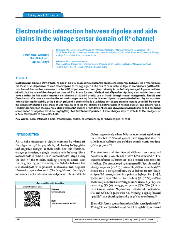 (PDF) Electrostatic interaction between dipoles and side chains in the ...
