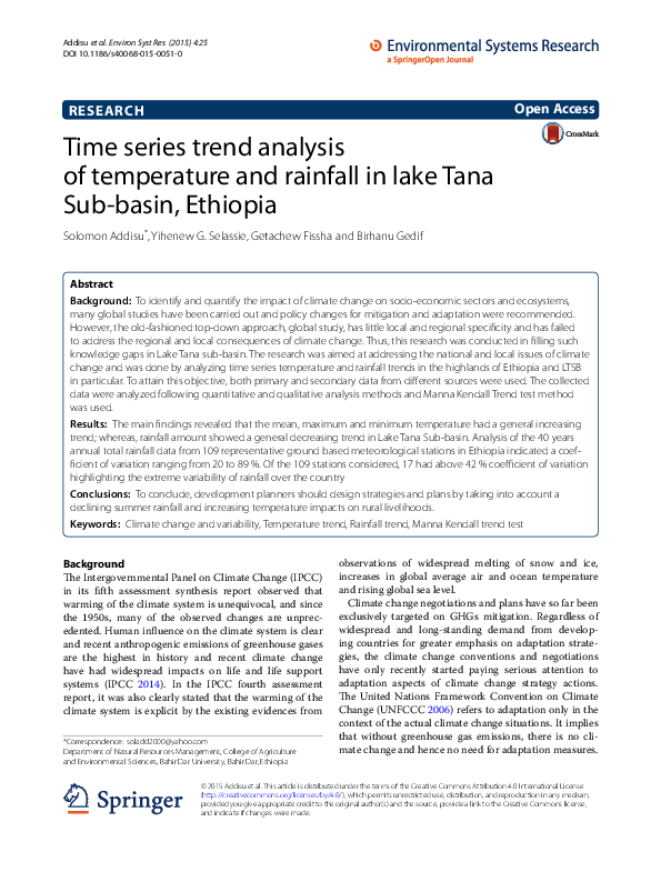 (PDF) Time series trend analysis of temperature and rainfall in lake ...