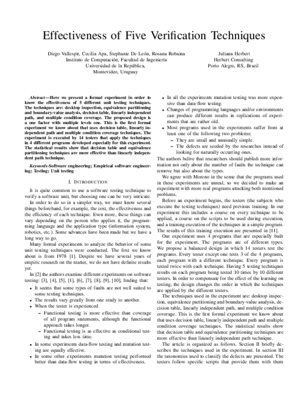 (PDF) Effectiveness of five verification techniques