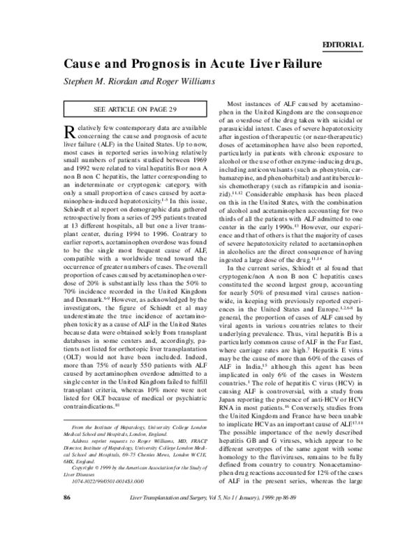 (PDF) Cause and prognosis in acute liver failure