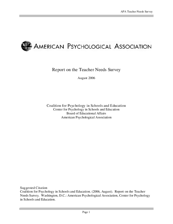 (PDF) Report on the Teacher Needs Survey Coalition Members Contributing ...