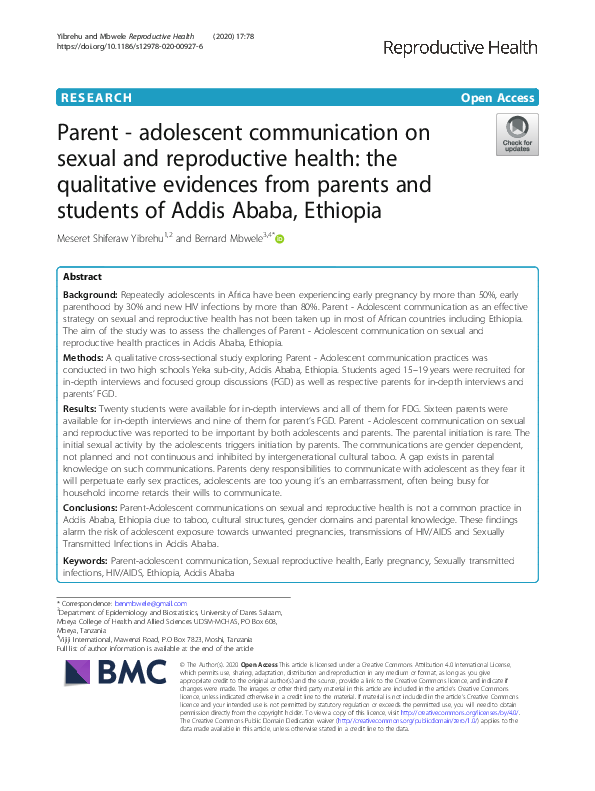 (PDF) Parent - adolescent communication on sexual and reproductive ...