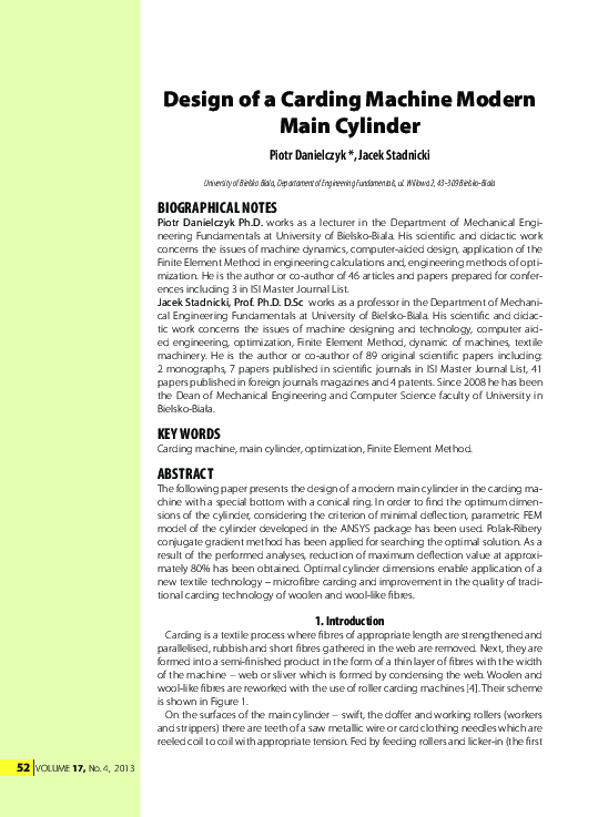(PDF) Design of a Carding Machine Modern Main Cylinder