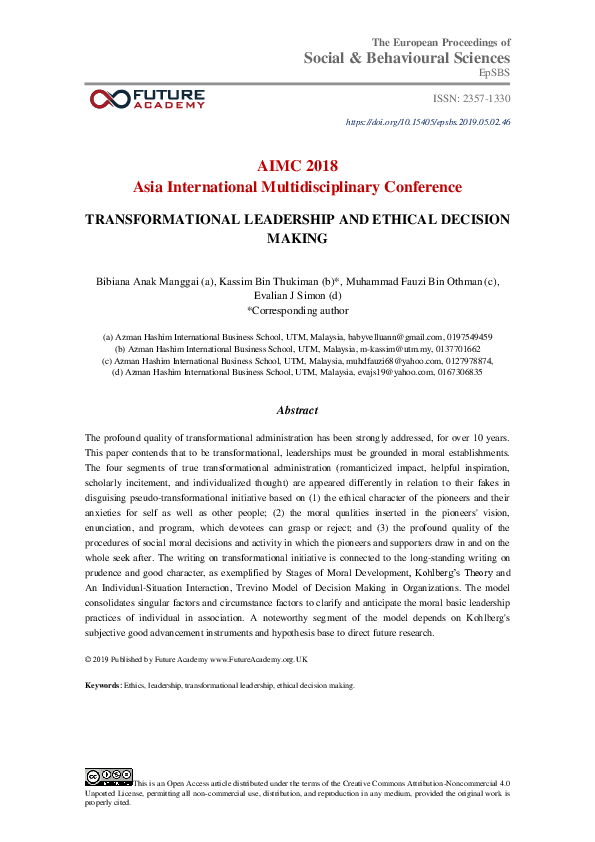 (PDF) Transformational Leadership And Ethical Decision Making