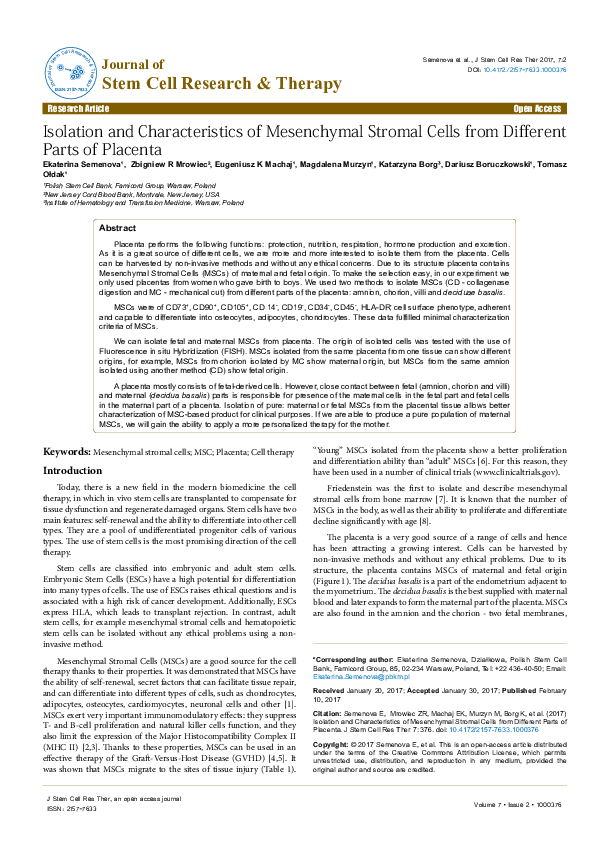 (PDF) Isolation and Characteristics of Mesenchymal Stromal Cells from ...