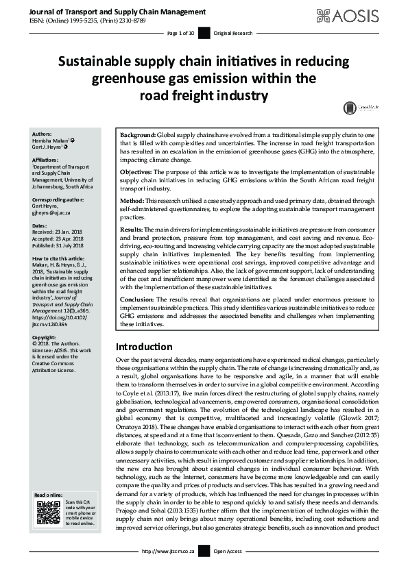 (PDF) Sustainable supply chain initiatives in reducing greenhouse gas ...