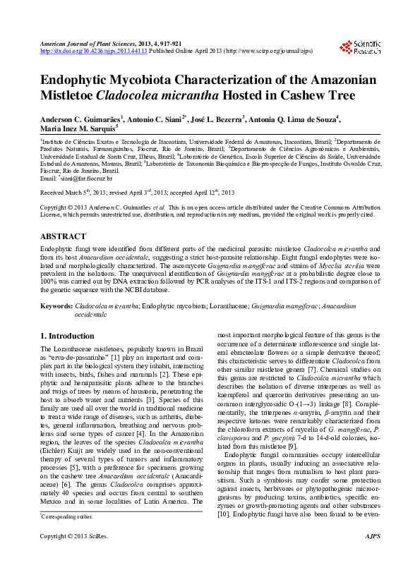 (PDF) Endophytic Mycobiota Characterization of the Amazonian