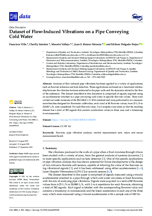 (PDF) Dataset of Flow-Induced Vibrations on a Pipe Conveying Cold Water
