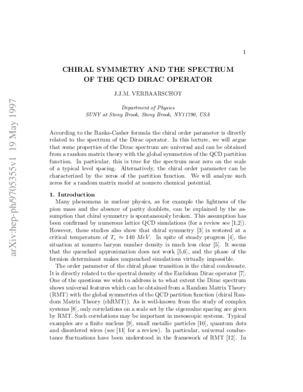 (PDF) Chiral symmetry and the spectrum of the QCD Dirac operator