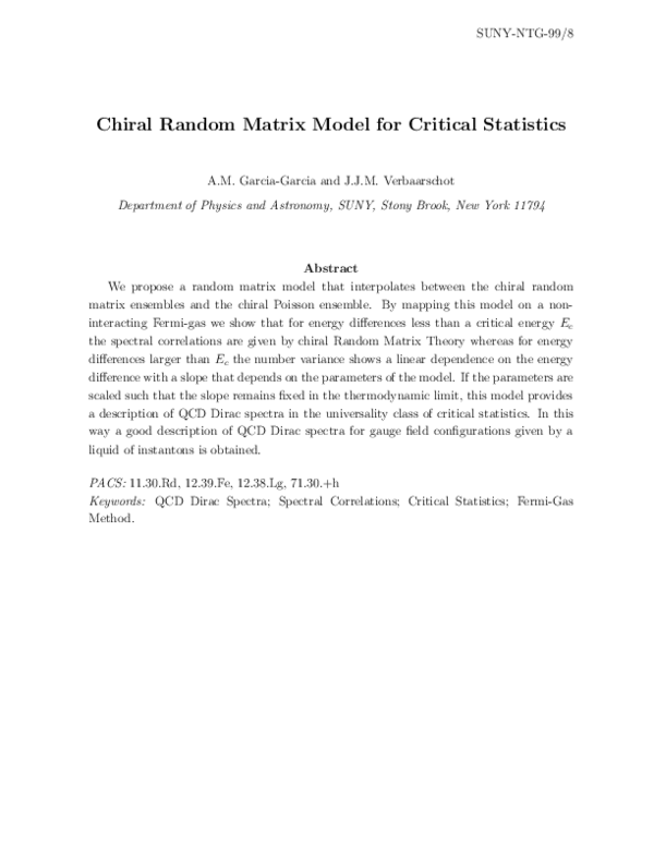 (PDF) Chiral random matrix model for critical statistics