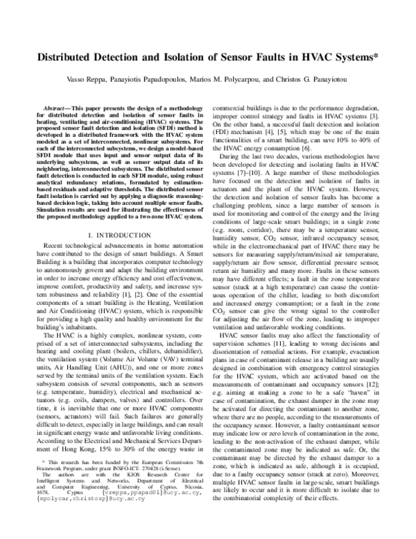 (PDF) Distributed detection and isolation of sensor faults in HVAC systems