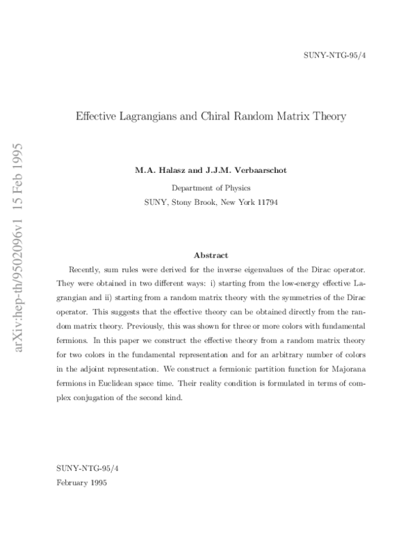 (PDF) Effective Lagrangians and chiral random matrix theory