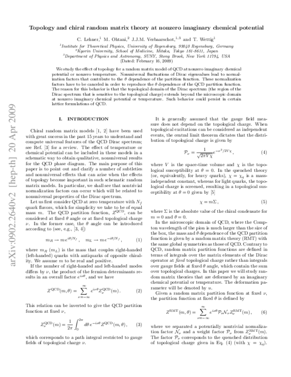 (PDF) Topology and chiral random matrix theory at nonzero imaginary ...