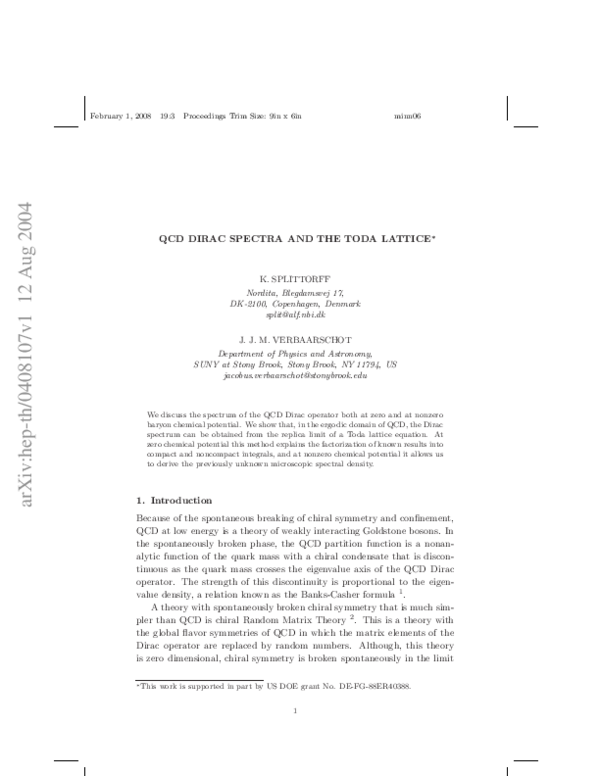 (PDF) QCD Dirac Spectra and the Toda Lattice
