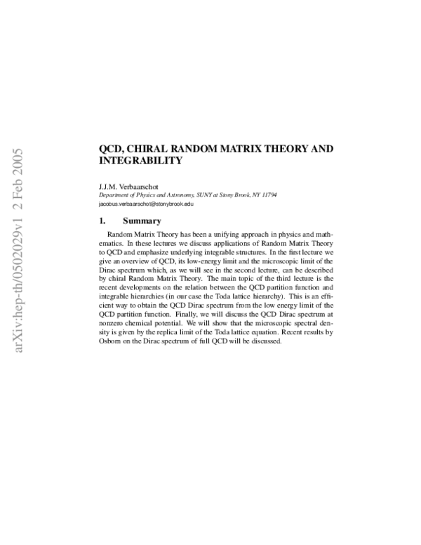 (PDF) QCD, Chiral Random Matrix Theoryand Integrability