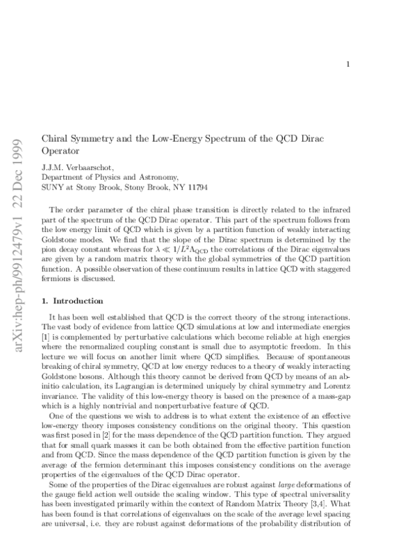 (PDF) Chiral Symmetry and the Low-Energy Spectrum of the QCD Dirac Operator